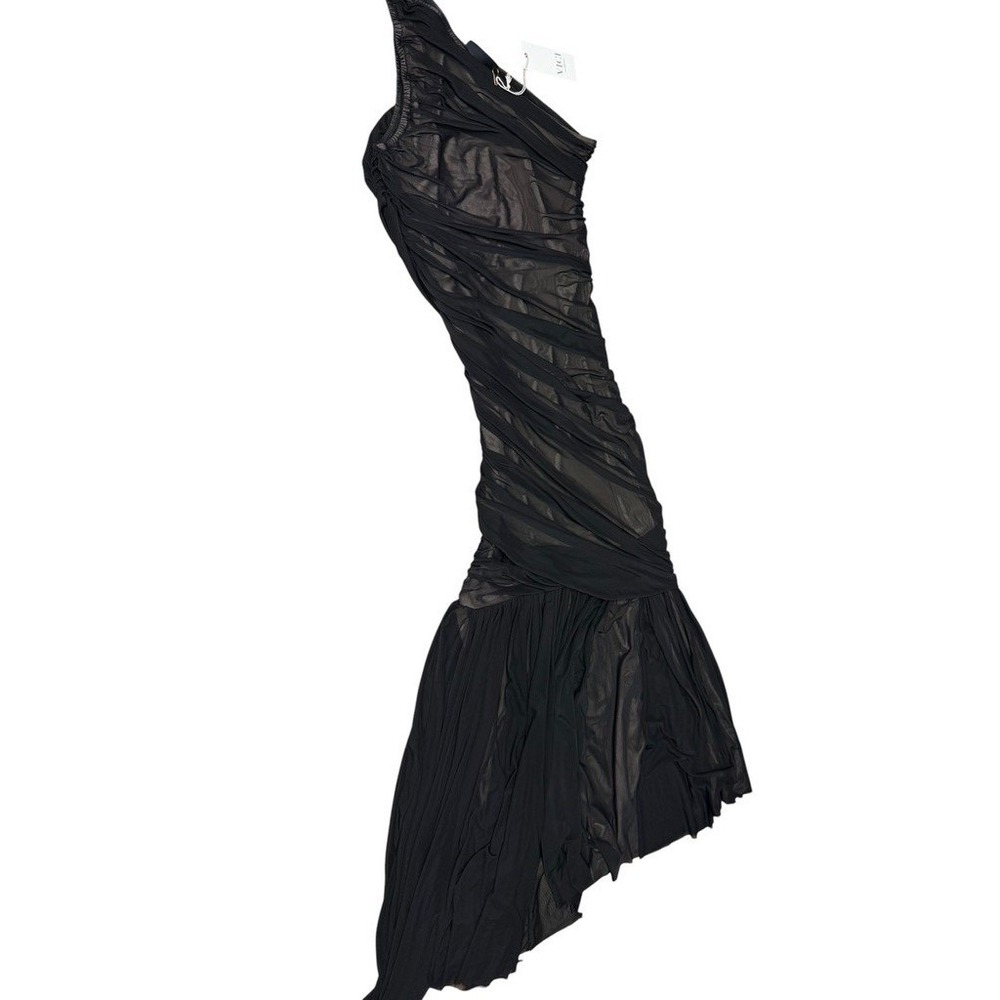 VICI Black One Shoulder Ruched Mesh Mermaid Maxi Dress Formal Evening XL NWT! - Picture 4 of 15
